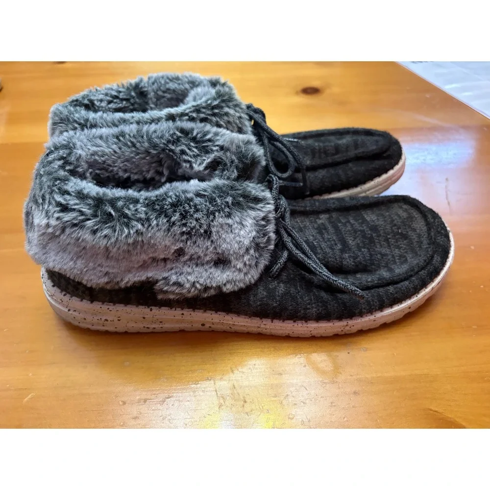 Hey Dude Britt Womens Charcoal Grey Faux Fur Lined Winter Boots Size 10